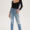 Fox Blue High Rise Slim Ripped Jean