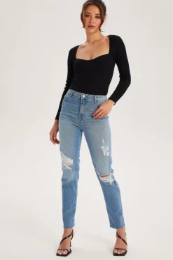 Fox Blue High Rise Slim Ripped Jean
