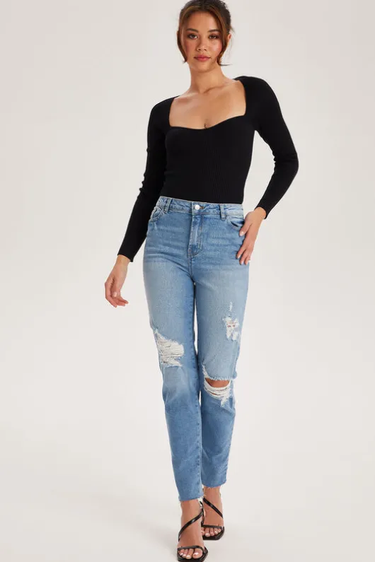 Fox Blue High Rise Slim Ripped Jean