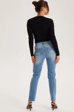 Fox Blue High Rise Slim Ripped Jean