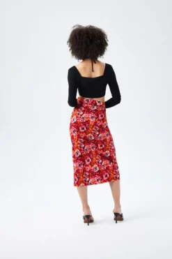 Fuschia Gathered Detail Midi Skirt
