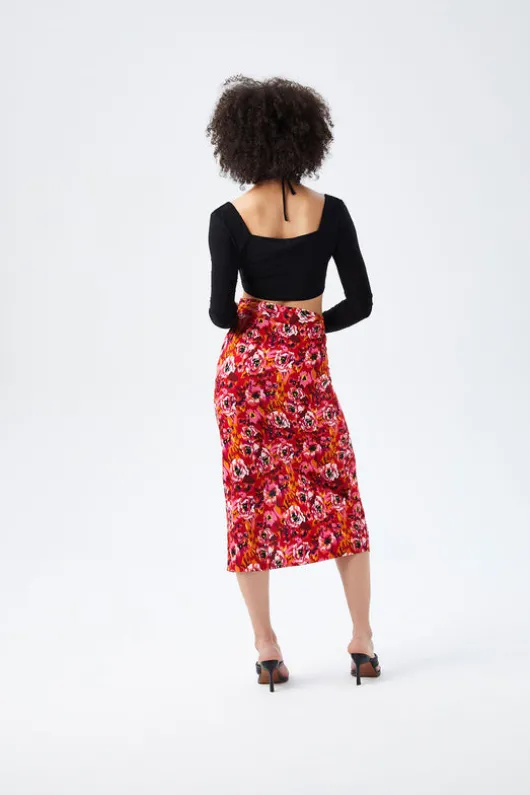 Fuschia Gathered Detail Midi Skirt