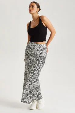 Geometric Satin Maxi Skirt