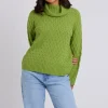 Green Honeycomb Cable Roll Neck Jumper