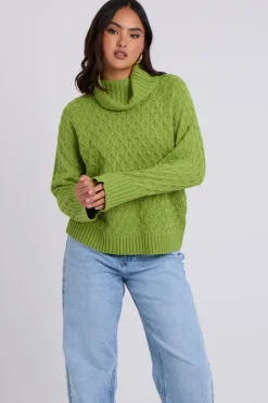 Green Honeycomb Cable Roll Neck Jumper