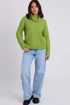 Green Honeycomb Cable Roll Neck Jumper