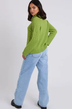 Green Honeycomb Cable Roll Neck Jumper