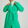 Green Longline Quilted Belted Jacket