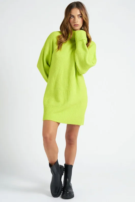 Green Mini Roll Neck Dress