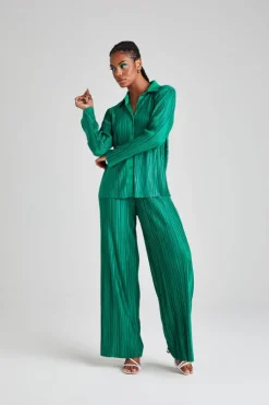 Green Plisse Oversized Shirt