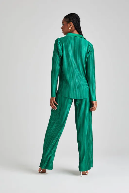 Green Plisse Oversized Shirt