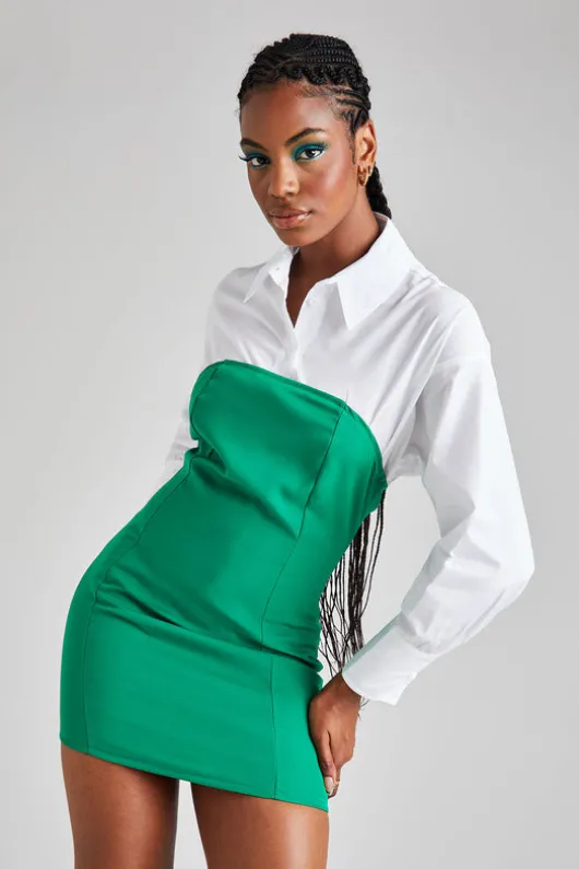 Green Strapless Tailored Dress | Urban Bliss clothing