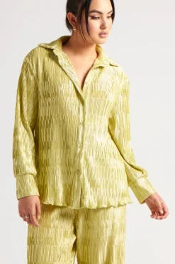 Green Textured Plisse Oversized Shirt