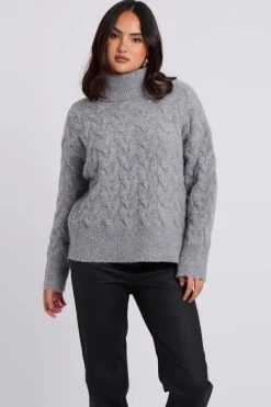 Grey Cable Roll Neck Jumper