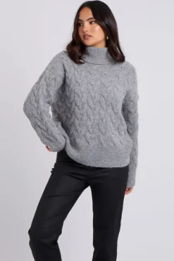 Grey Cable Roll Neck Jumper