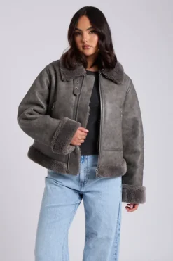 Grey Cropped Bonded Jacket