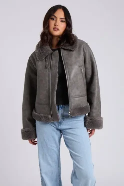 Grey Cropped Bonded Jacket