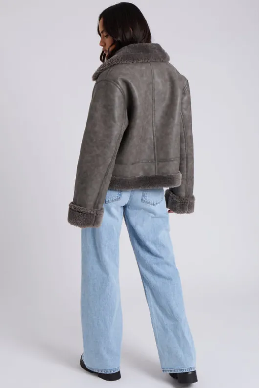 Grey Cropped Bonded Jacket