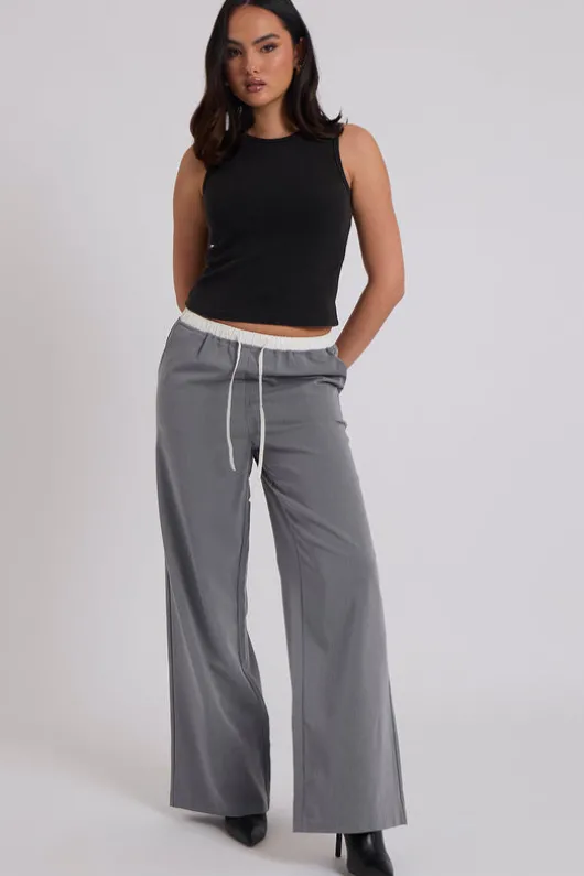 Grey Double Waistband Elasticated Trouser