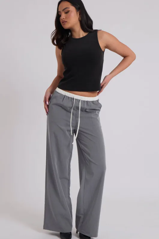 Grey Double Waistband Elasticated Trouser