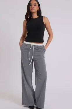 Grey Double Waistband Elasticated Trouser