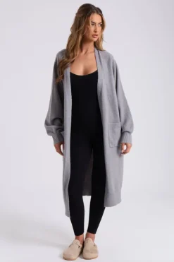 Grey Longline Patch Pocket Cardi