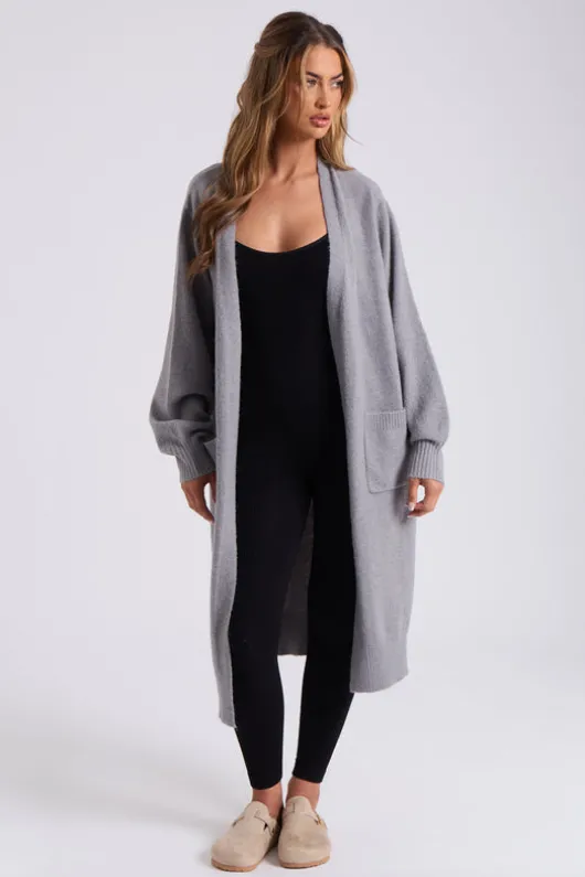 Grey Longline Patch Pocket Cardi