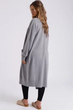 Grey Longline Patch Pocket Cardi