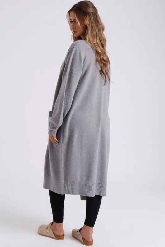 Grey Longline Patch Pocket Cardi