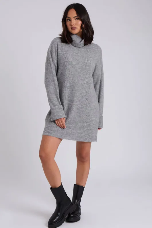 Grey Mini Roll Neck Dress