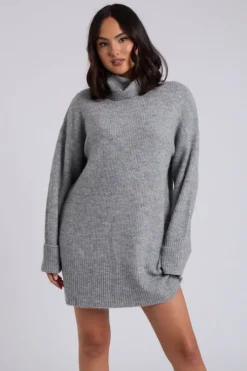 Grey Mini Roll Neck Dress