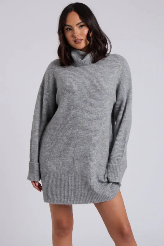 Grey Mini Roll Neck Dress