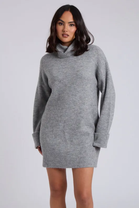 Grey Mini Roll Neck Dress