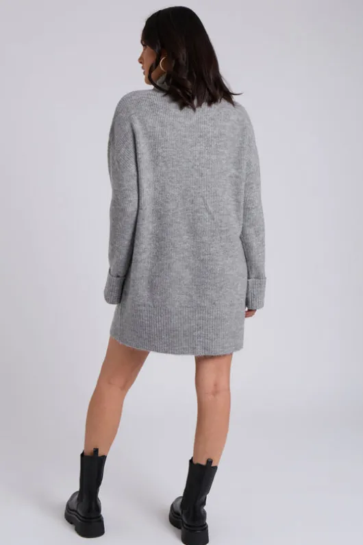 Grey Mini Roll Neck Dress