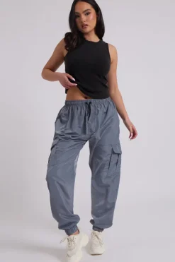 Grey Parachute Cargo Trousers | Urban Bliss clothing