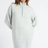 Grey Plain Oversized Half Zip Dress