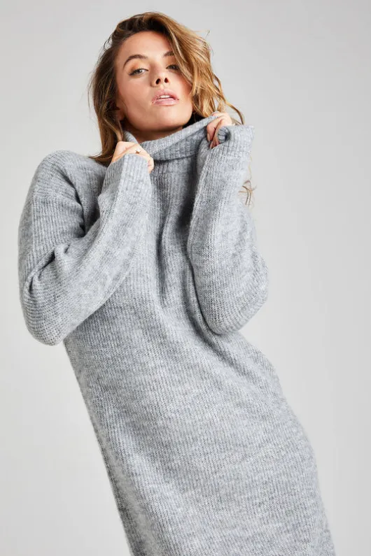 Grey Roll Neck Dress