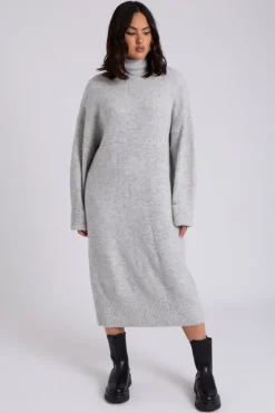 Grey Roll Neck Midi Dress