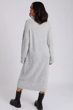 Grey Roll Neck Midi Dress