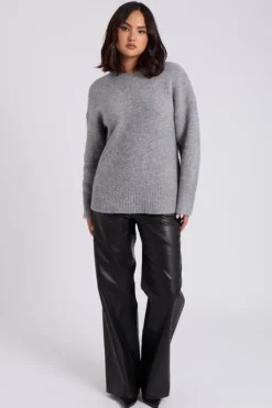 Grey Wool Blend Crew Neck Jumper