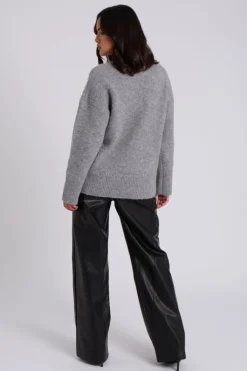 Grey Wool Blend Crew Neck Jumper