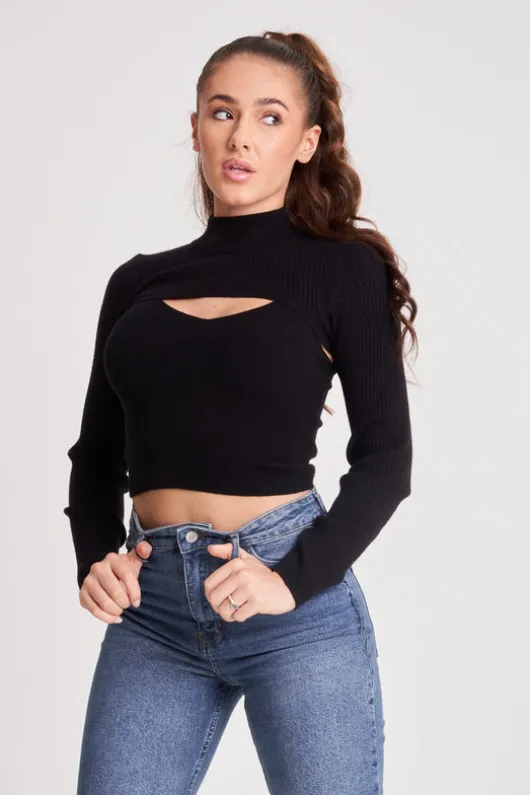 2in1 Long Sleeve Crop Jumper & Vest Set