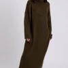 Khaki Roll Neck Midaxi Dress