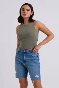 Khaki Washed Ribbed Racer Vest