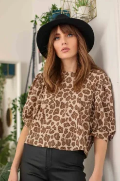 Lana Puff Sleeve Animal Blouse
