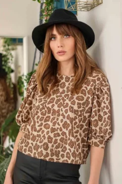 Lana Puff Sleeve Animal Blouse