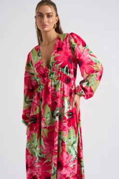 Large Floral Ruched Smock Dress