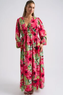 Large Floral Ruched Smock Dress