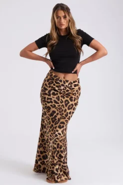 Leopard Bias Cut Maxi Skirt
