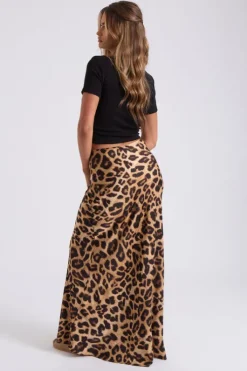 Leopard Bias Cut Maxi Skirt